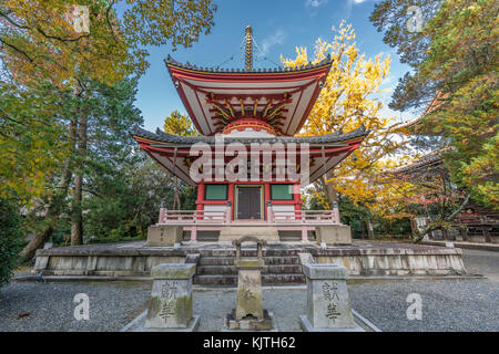 Ichou (ginkgo Baum) Herbstliche Farben, Falllaub und Inschriften: Rei-Spirit Tower' bei Taho - Pagode des Chion-in Tempel, Kyoto, Kyoto, Stockfoto