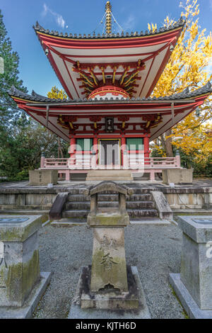 Ichou (ginkgo Baum) Herbstliche Farben, Falllaub und Inschriften: Rei-Spirit Tower' bei Taho - Pagode des Chion-in Tempel, Kyoto, Kyoto, Stockfoto