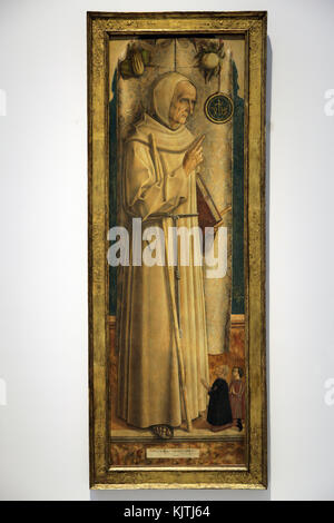 Malerei Titel; Saint James von den Marken (1391-1476) von Renaissance Maler Carlo Crivelli. Spätgotische Stockfoto