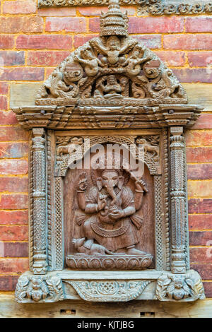 Mul Chowk Innenhof, Wand geschnitzte Statuen, Hanuman Dhoka Palast, Patan Durbar Square, UNESCO-Weltkulturerbe, Kathmandu Tal, Lalitpur, Nep Stockfoto