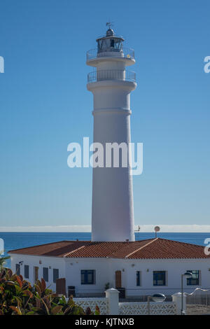 Spanien, Andalusien, Costa del Sol, Torrox Costa, Leuchtturm Stockfoto