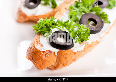 Selektiver Fokus auf der Vorderseite bruschetta Stockfoto