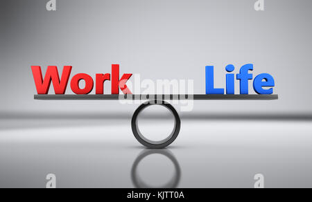 Work life Balance Konzept 3D-Bild mit roten und blauen Worte. Stockfoto