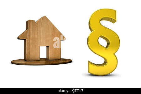 Absatz Zeichen und Haus Symbol 3D-Abbildung auf weißem Hintergrund. Stockfoto