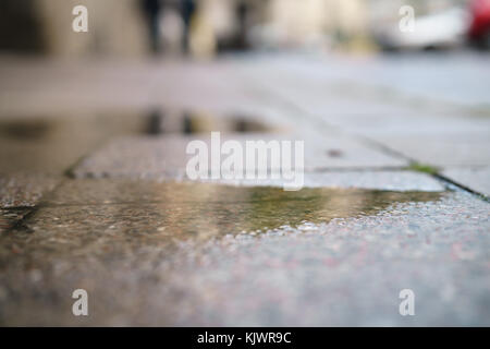 Low Angle Shot auf nasser Fahrbahn in Tallinn Stockfoto