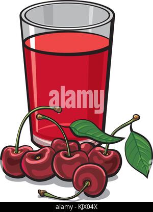 Abbildung: Kirsche Glas Saft mit frischen Kirschen Stock Vektor
