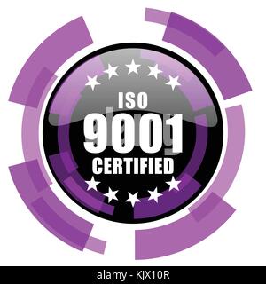 Iso 9001 rosa violett modern Design vector Web und Smartphone Symbol. runde Schaltfläche in der Eps 10 auf weißem Hintergrund. Stock Vektor