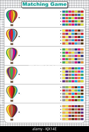 Die Reihenfolge der Farben der Luft Ballon finden. visuelle Wahrnehmung Arbeitsblatt für Kinder Stock Vektor