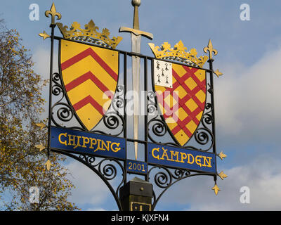 Stadt Zeichen des kleinen attraktiven Cotswold Stadt Chipping Camden Gloucestershire England Großbritannien Stockfoto