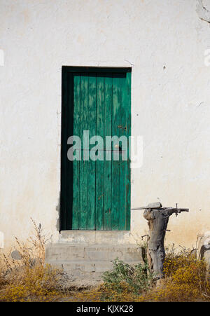 Nahaufnahme der grüne Scheune dors auf einem alten Schuppen auf einem Bauernhof in der tankwa Karoo in Südafrika Stockfoto