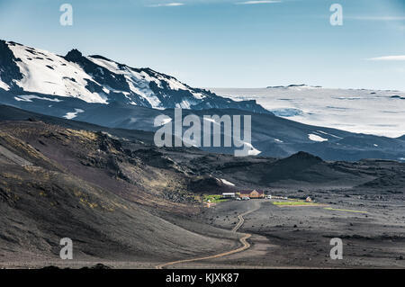 Am Ende der F902 Road ist der Sigurðarskali Hütte, der Ausgangspunkt für die kverkfjöll Exploration, Island Stockfoto