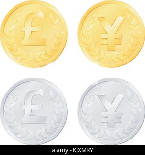In Pfund und Yen Münzen Stock Vektor