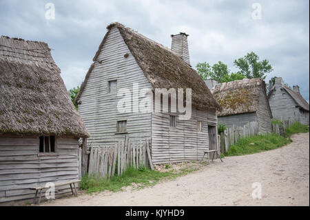 Plimoth Plantation ist eine Replikation der ursprünglichen Siedlung der Pilgrims in der Plymouth Colony, wo dem Mythos zufolge der erste Dank gewesen sein könnte Stockfoto