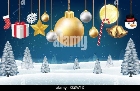 Weihnachten aufhängen dekorativ auf einem Winter Hill Stock Vektor