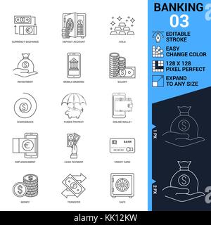 Banking Symbole gesetzt. Dünne Linie Vektor Illustration - Hub Gewicht einstellen - Erweitern zu jeder Größe - Einfache Farbe ändern - bearbeitbar Stock Vektor