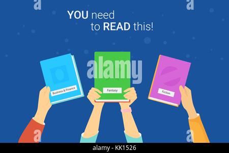 Sie brauchen dieses Buch Konzept Vector Illustration der jungen Leute lesen Bücher zu lesen Stock Vektor