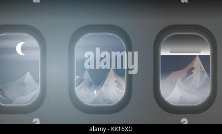 Blick aus dem Fenster eines Flugzeug, am Berge - Vector Illustration Stock Vektor