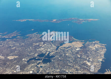 Die östliche Küste von New London, Connecticut Groton - neue Londoner Flughafen. typische Landschaft von Inseln und Strände Stockfoto