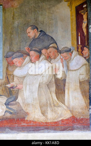 Fresko der betenden Mönche im Kloster von Santa Maria Novella, Florenz, Italien Stockfoto