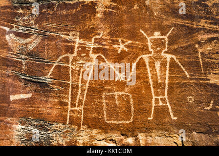 Indianische Felszeichnungen, Fremont Stil, in Dry Fork Canyon, McConkie Ranch, in der Nähe von Vernal, Utah, USA Stockfoto