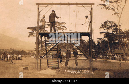 Drei Moros Rebellen auf Jolo, Juli 23, 1911 Hung Stockfoto