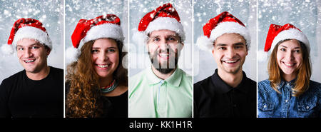 Menschen tragen Santa Hut Stockfoto