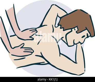 Eine Rückenmassage mit ihren Händen Aufkleber tun Stock Vektor
