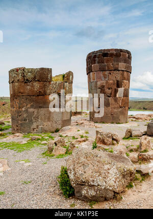 Chullpas in sillustani, Puno, Peru Stockfoto