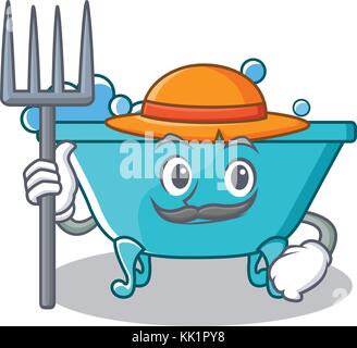 Landwirt Badewanne Charakter Cartoon Stil Stock Vektor