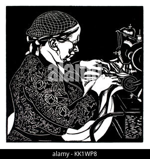 Madame Ausbessern, 1920 Holzschnitt Illustration von Künstlerin Margaret Curtis Haythorne Stockfoto