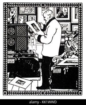 Alphonse Lotz-Brissonneau in seine Bibliothek, 1920 Holzschnitt Abbildung des französischen Künstlers Jean Emile Laboureur Stockfoto