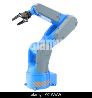 Industrieller Roboterarm isoliert auf Weiß. 3D Abbildung Stockfoto