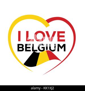 Ich liebe Belgien mit Umrisse des Herzens und die belgische Fahne, Icon Design, auf weißem Hintergrund. Stock Vektor
