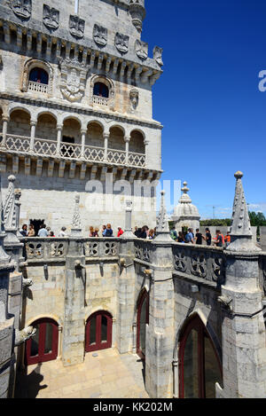 Belém Turm oder Turm von St. Vincent, ein Wehrturm befindet sich in der Zivilgemeinde von Santa Maria de Belém in der Gemeinde von Lissabon, Portugal. Stockfoto