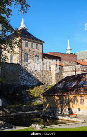 Die Akershus Festung oder Burg Akershus ist eine mittelalterliche Burg, erbaut zum Schutz von Oslo, der Hauptstadt Norwegens. Es hat auch als königliche Resi verwendet. Stockfoto