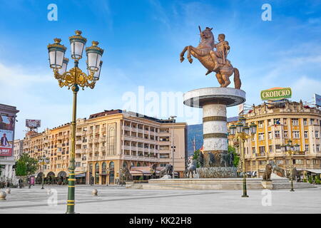 Krieger auf einem Pferd Statue Square, Skopje, Mazedonien, Republik Mazedonien Stockfoto