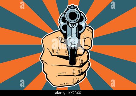 Revolver in der Hand. pop art retro Vektor illustration Stock Vektor