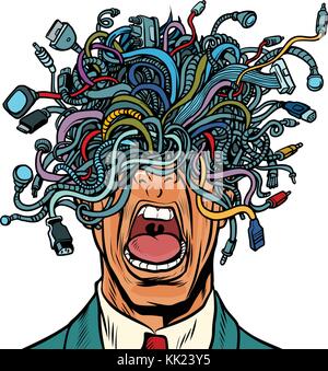 Panik Leute Kabel Adapter Kabel auf weißem Hintergrund. pop art retro Vektor illustration Stock Vektor