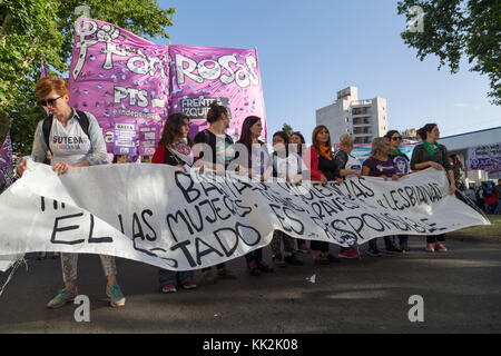 La Plata, Argentinien. 27 Nov, 2017. Dutzende von Frauen zusammen mit sozialen und politischen Organisationen beteiligen sich an diesem Nachmittag von einem März am Tag der Kampf gegen die Gewalt gegen Frauen, die von der Avenue 1 gestartet und 63 (wo Johana wurde zuletzt gesehen) an die Regierung. Credit: Federico Julien/Alamy leben Nachrichten Stockfoto