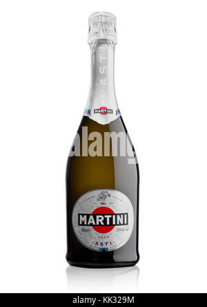 London, Großbritannien - 24 November, 2017: Flasche Sekt martini Asti auf weißem Hintergrund. in Italien produziert Stockfoto