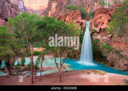 Schönen Havasu Wasserfall, Wasserfälle in den Grand Canyon, Arizona Stockfoto