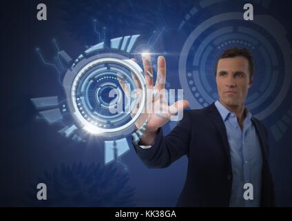 Digital composite der Geschäftsmann berühren futuristische Interface Stockfoto