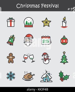 Christmas Festival Icon Set 5. flach Farbe Design. Stock Vektor
