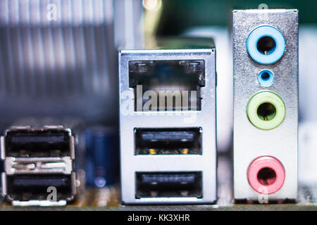 Computer in Makro. Verschiedene Details der Computer Komponenten in Nahaufnahme. Stockfoto