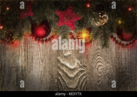 Weihnachten Hintergrund auf braunem Holz- Board Stockfoto