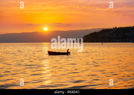 Ohrid See bei Sonnenuntergang, Mazedonien Stockfoto