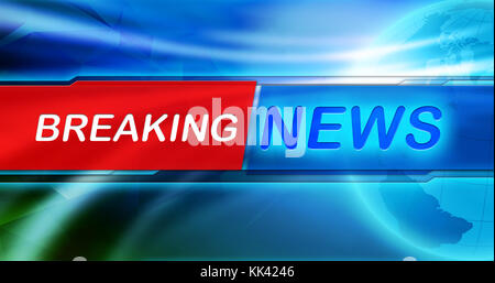 Aktuelles Hintergrundbild. breaking news Tag im Zentrum von Banner, die blauen glänzenden Hintergrund und Globus. lebendige Gestaltung, Rot und Blau. Stockfoto