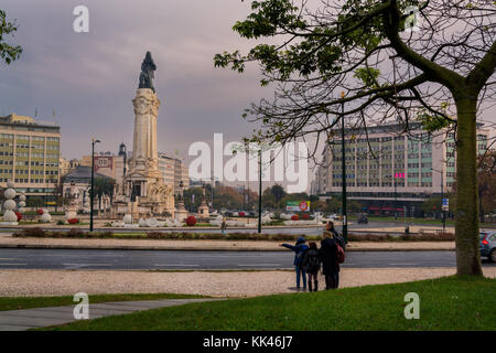 Lissabon Portugal. 25. November 2017. Blick auf die Marques de Pombal in Lissabon Dies ist der wichtigste Verkehrskreis in Lissabon, Portugal. Fotografie von Ricardo Stockfoto