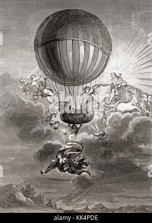 Allegorische Arbeit, die den Ballonfahrer Jacques Alexandre César Charles zeigt, der einen Kranz von Apollo erhält. Jacques Alexandre César Charles, 1746 - 1823. Französischer Ballonfahrer, Erfinder, Wissenschaftler und Mathematiker. Stockfoto