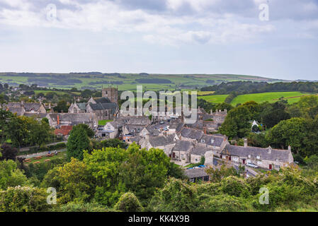 Anzeigen von corfe mittelalterliche Dorf und die Landschaft in England Stockfoto